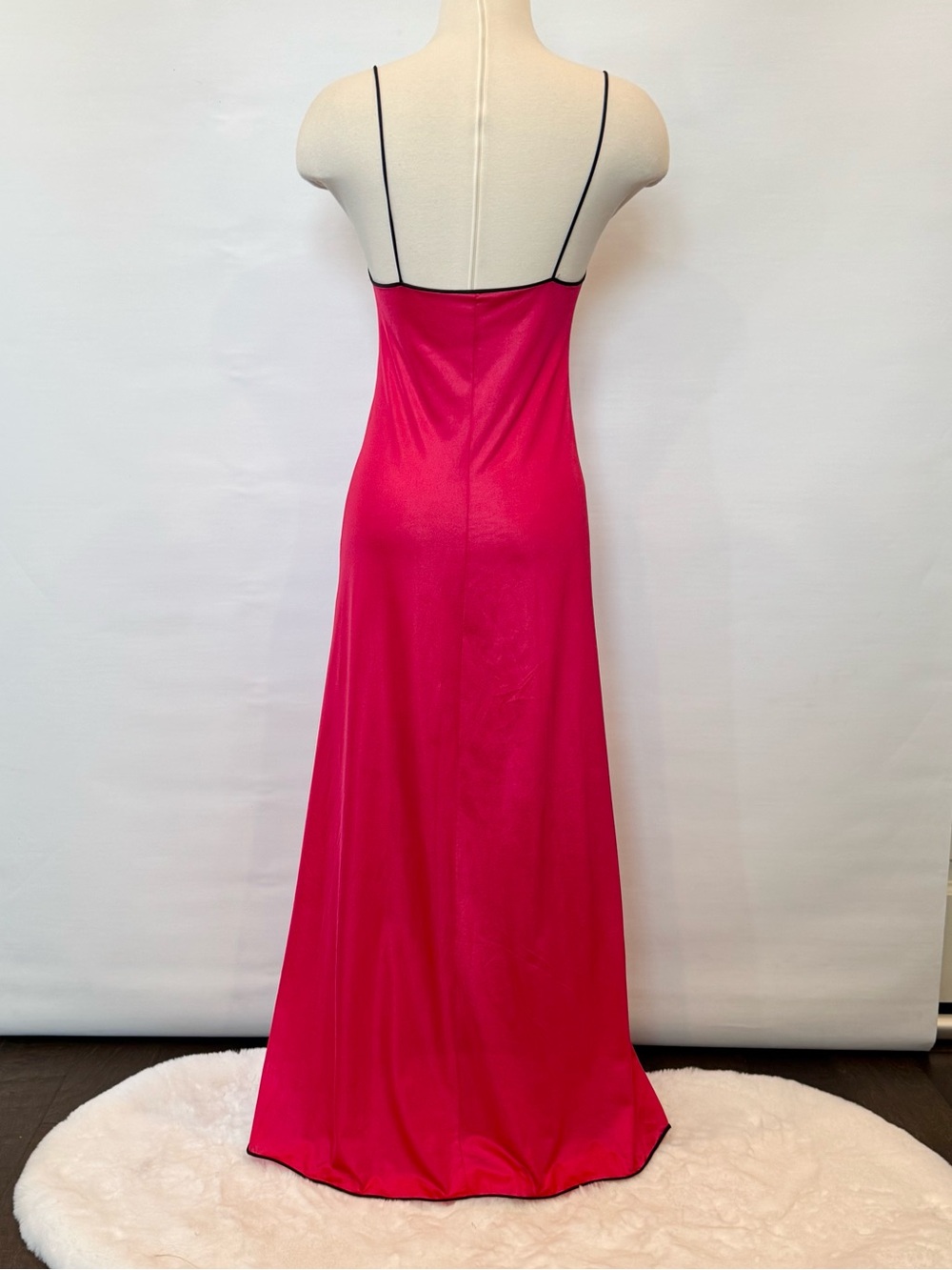 Vintage Silky Liquid Satin Nylon Red Art Deco Floral 70s Maxi Gown Slip Dress - Picture 10 of 11